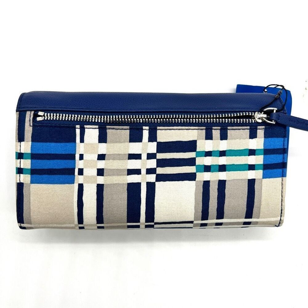 Vera Bradley RFID Audrey Faux Leather and Fabric Wallet Blue White Gray Plaid - Picture 9 of 12